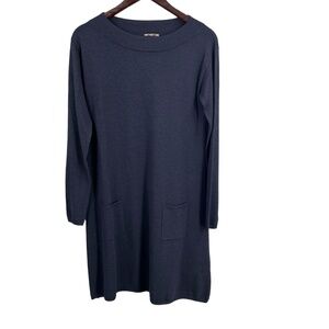 Jigsaw‎ Wool Dress Navy Blue Long Sleeve Crew Neck Front Pockets Medium